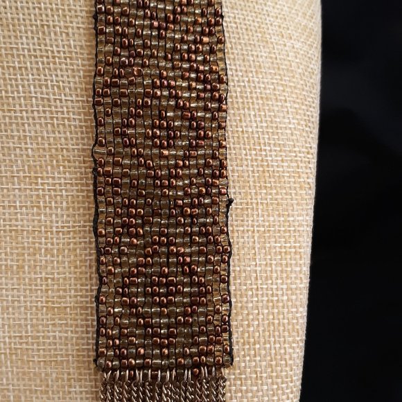 Geometric Pattern Loom Beaded Earth Tone Necklace - Picture 7 of 13